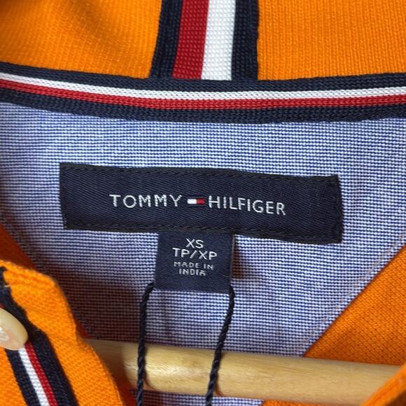 NWT Men’s Tommy Hilfiger Orange With Navy Blue Logo Polo Shirt Size X-Small - Picture 5 of 5